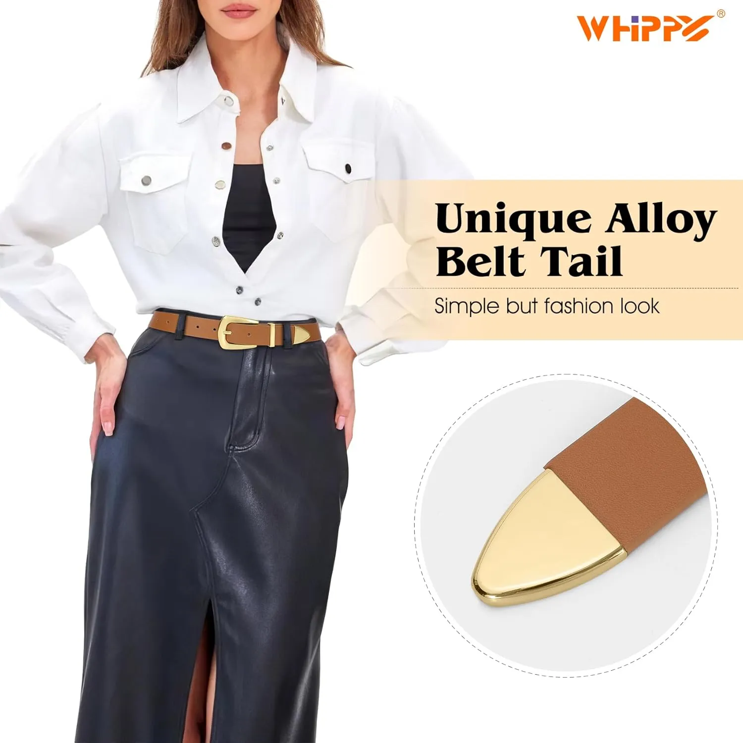 WHIPPY Women Leather Belt for Jeans Pants Dresses Fashion Ladies Western Leather Belt