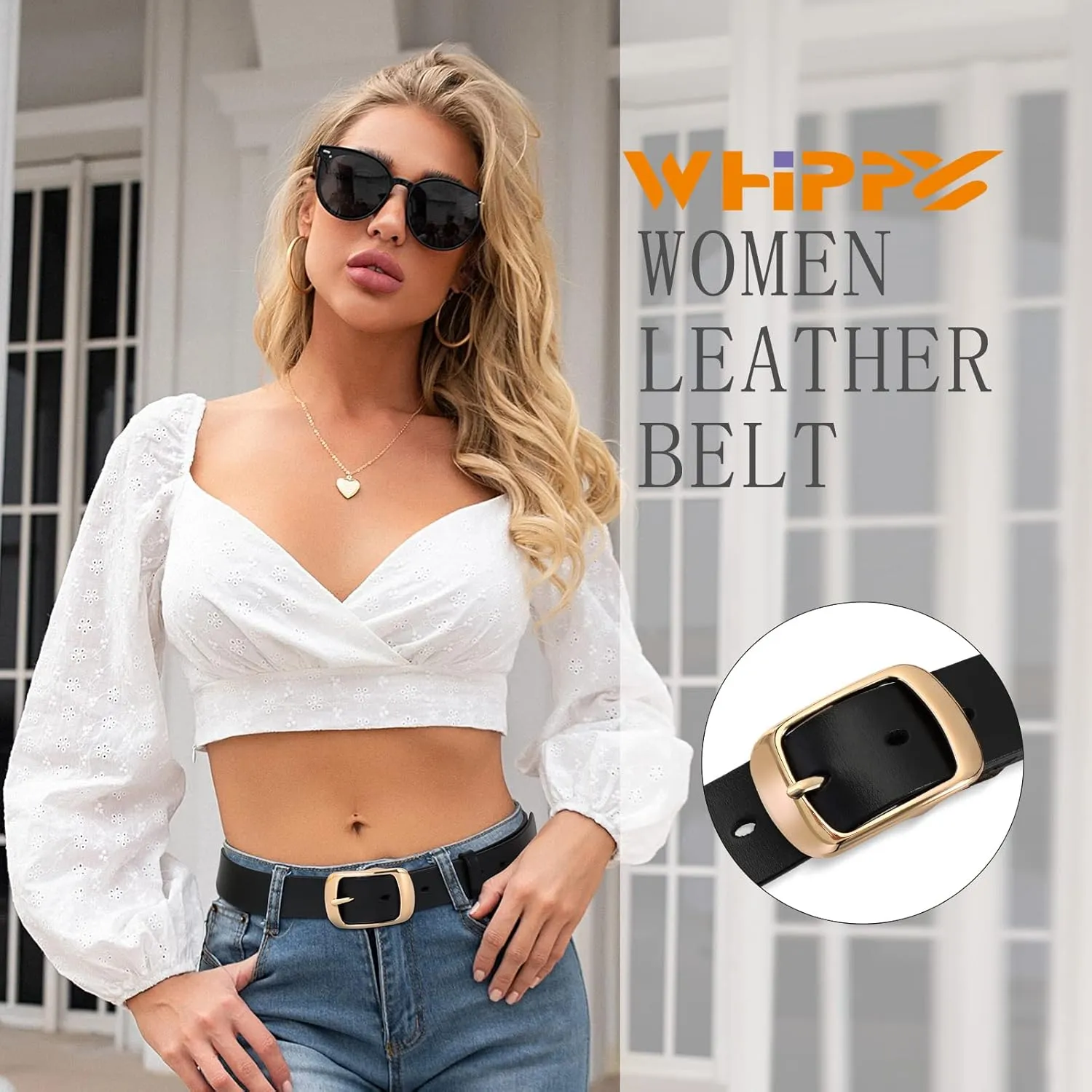 WHIPPY Women Leather Belts for Jeans Pants Fashion Dress Belt for Women with Solid Pin Buckle