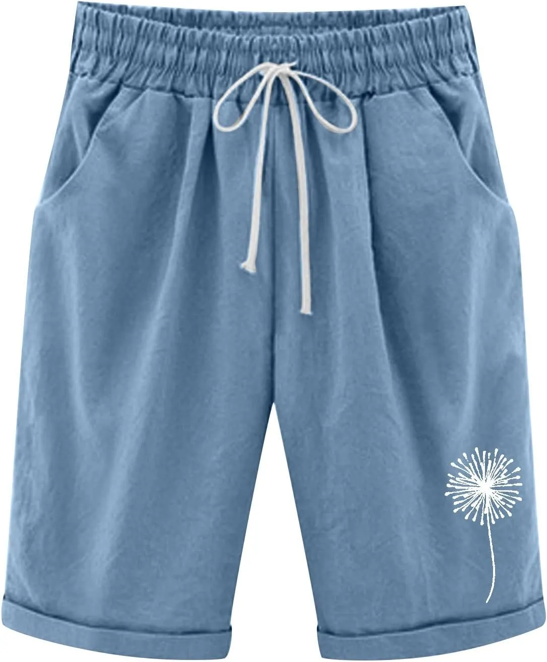 White Shorts for Woman Plus Size High Waisted Shorts Lacing Beach Workout Pocket Five Point Pants White Shorts for