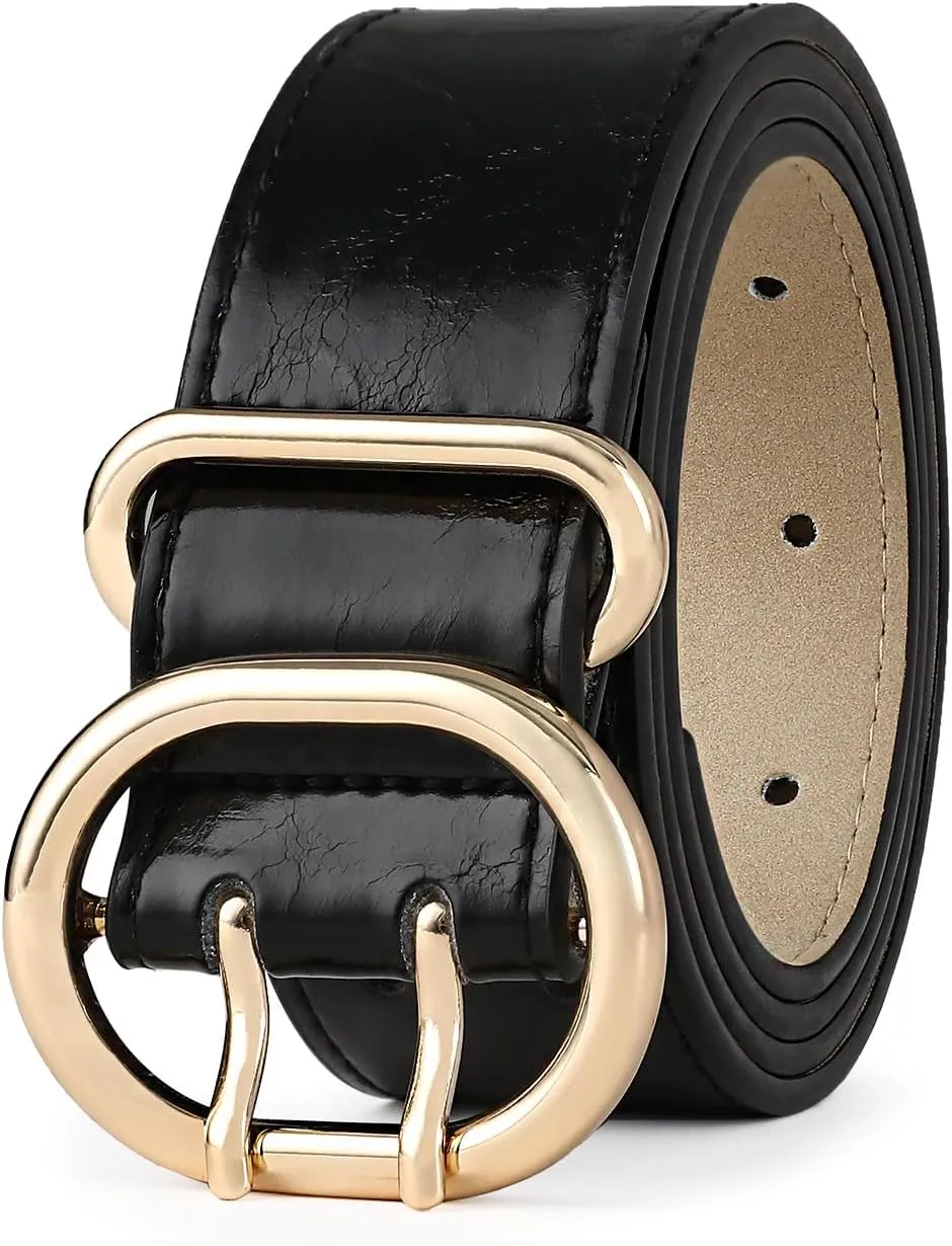 Wide Belts for Women Leather Wide Belts Fashion Thick Black Belt With Gold Buckle Belt for Dresses