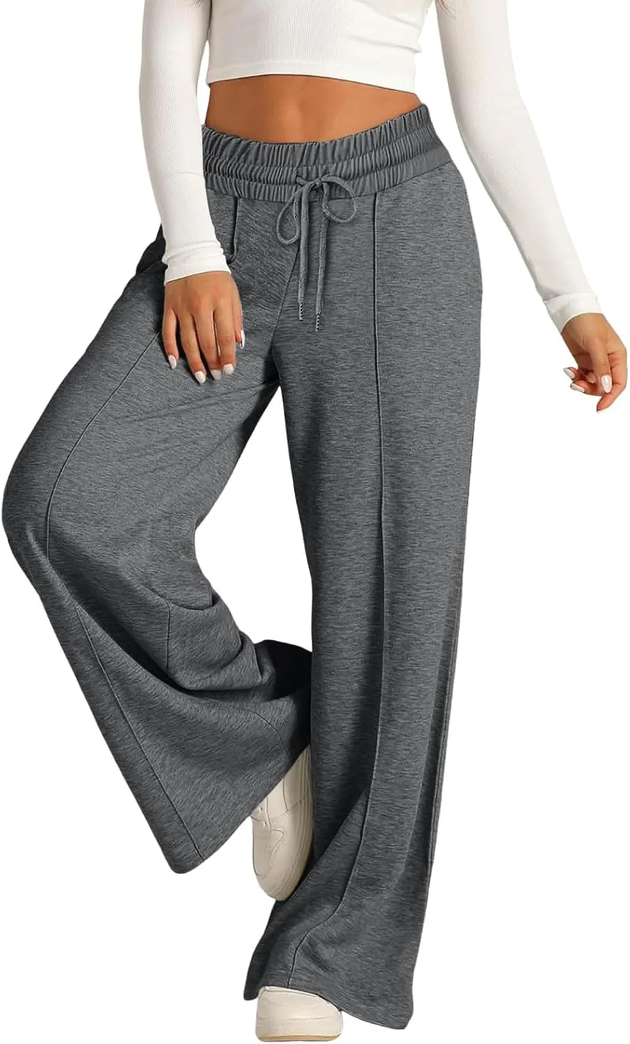 Wide Leg Baggy Sweatpants Women Drawstring High Waisted Jogger Sweat Pant with Pocket Lightweight Athletic Loose Pant