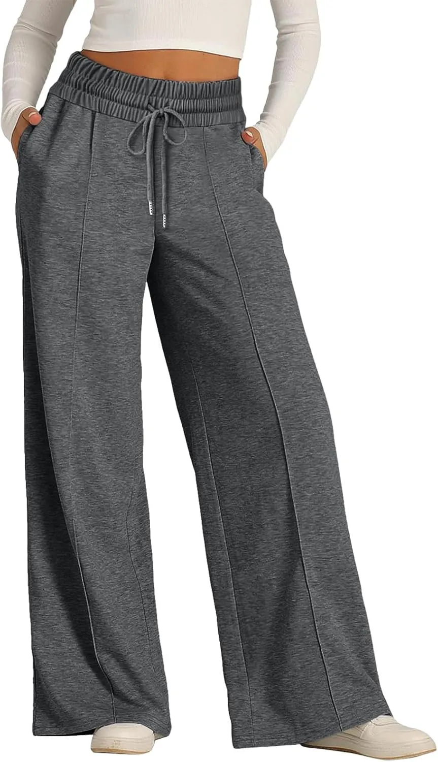 Wide Leg Baggy Sweatpants Women Drawstring High Waisted Jogger Sweat Pant with Pocket Lightweight Athletic Loose Pant