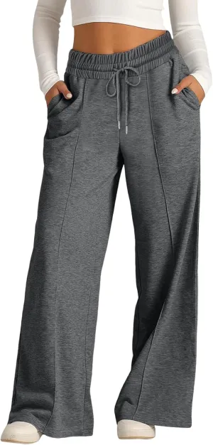 Wide Leg Baggy Sweatpants Women Drawstring High Waisted Jogger Sweat Pant with Pocket Lightweight Athletic Loose Pant