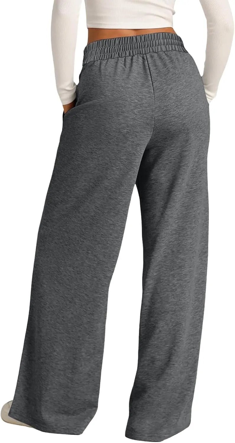 Wide Leg Baggy Sweatpants Women Drawstring High Waisted Jogger Sweat Pant with Pocket Lightweight Athletic Loose Pant