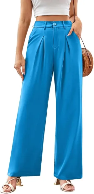Wide Leg Dress Pants Women High Waisted Stretchy Pull On Work Pants Business Casual Office Slacks with Pockets