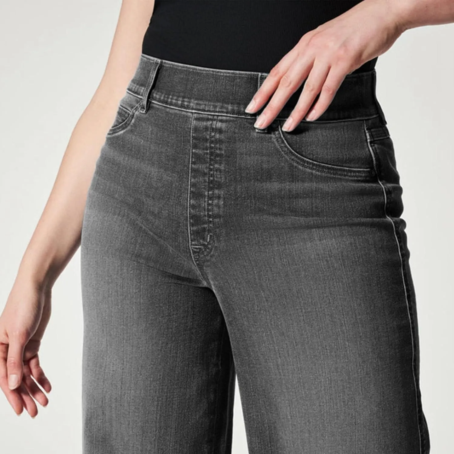 Wide Leg Jeans for Women Trendy Stretch Straight Leg Elastic High Waisted Denim Pants Baggy Pull On Jeans for Women