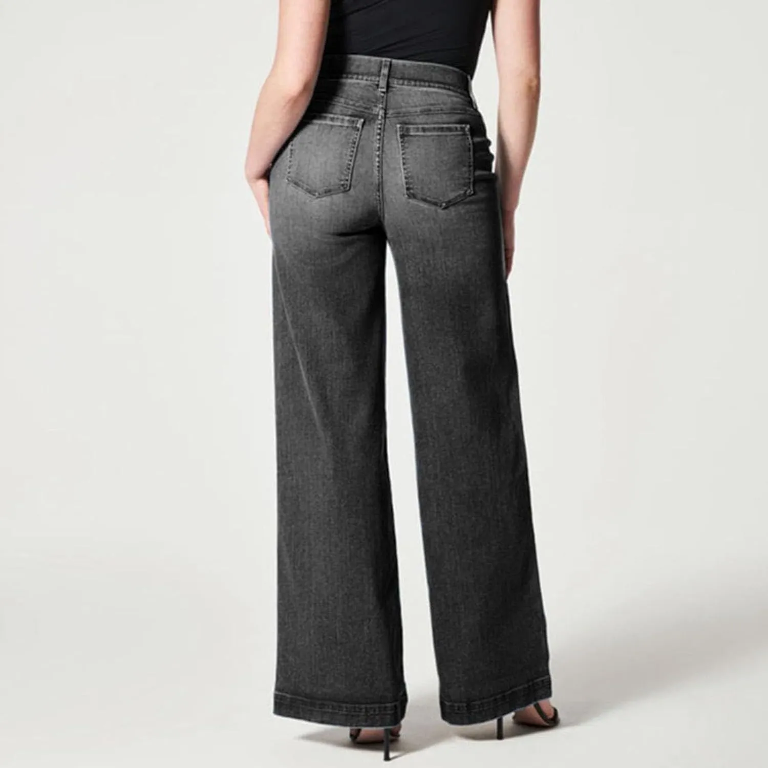 Wide Leg Jeans for Women Trendy Stretch Straight Leg Elastic High Waisted Denim Pants Baggy Pull On Jeans for Women