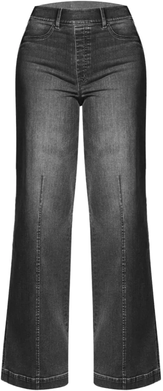 Wide Leg Jeans for Women Trendy Stretch Straight Leg Elastic High Waisted Denim Pants Baggy Pull On Jeans for Women