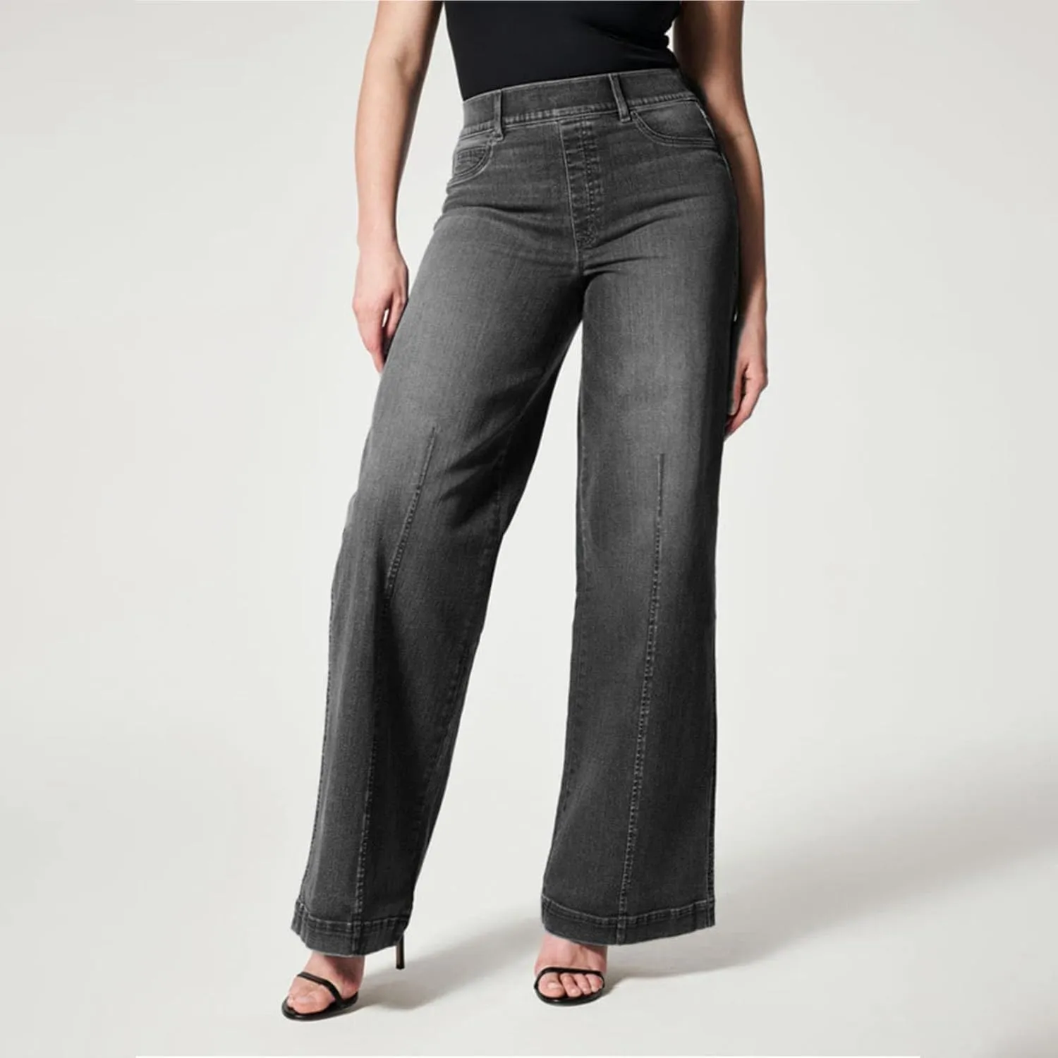 Wide Leg Jeans for Women Trendy Stretch Straight Leg Elastic High Waisted Denim Pants Baggy Pull On Jeans for Women