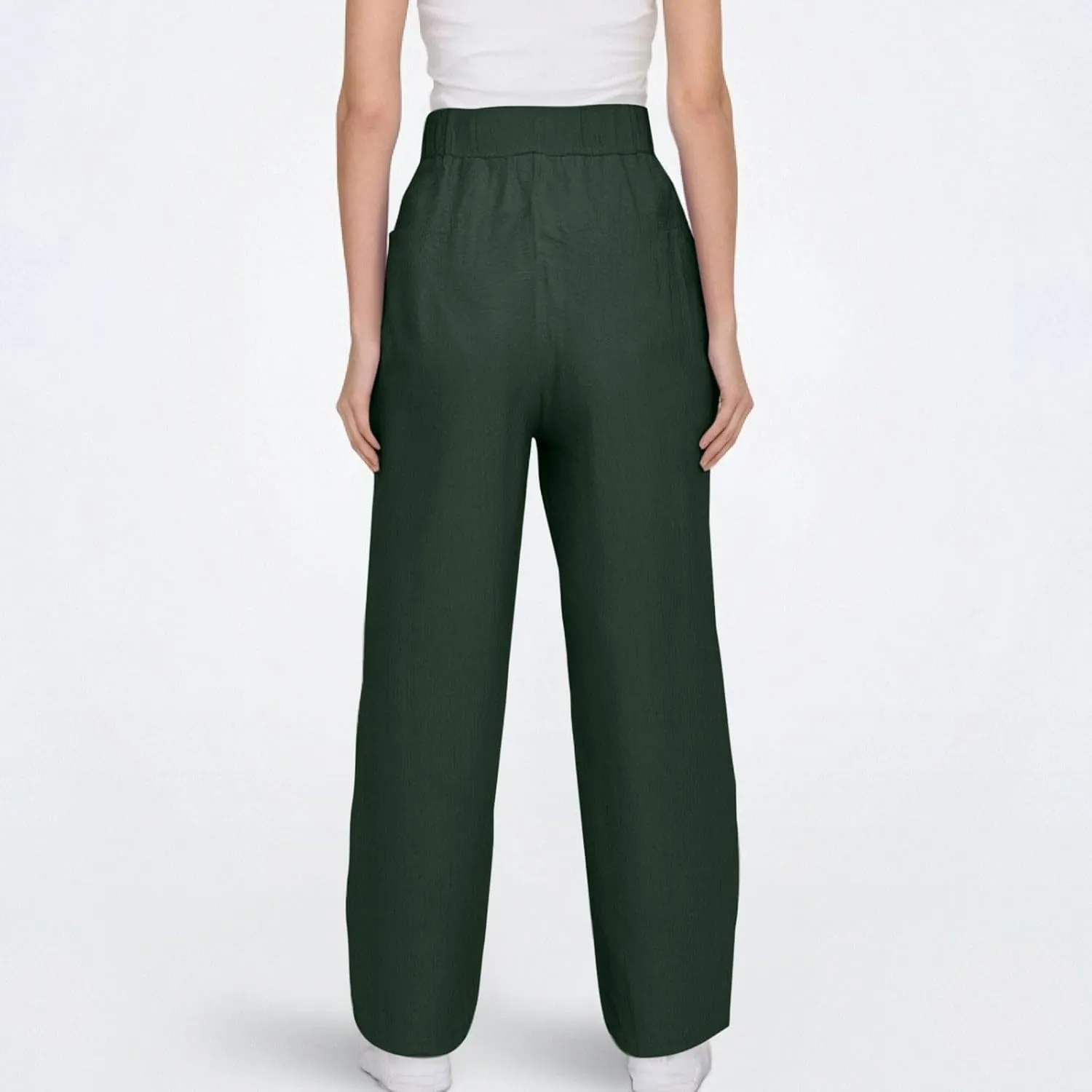 Wide Leg Linen Pants Women Baggy Lounge High Waist Summer Pants Casual Comfy Boho Beach Cotton Trousers with Pockets