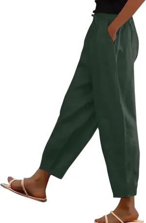 Wide Leg Linen Pants Women Baggy Lounge High Waist Summer Pants Casual Comfy Boho Beach Cotton Trousers with Pockets
