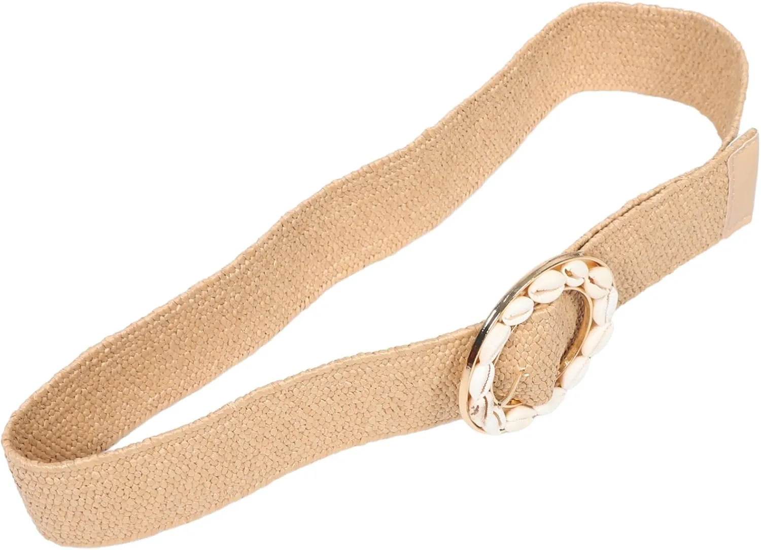 Wide Stretch Elastic Waist Belt for Women with Natural Round Buckle Shell Decoration for Vacation Outfits Dresses Embrace Style