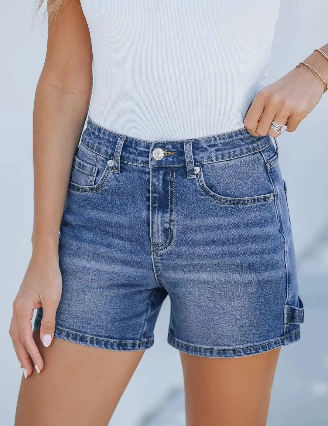 Wkior Shorts for Women Summer Elastic High Waisted Business Casual Work Shorts with Pockets