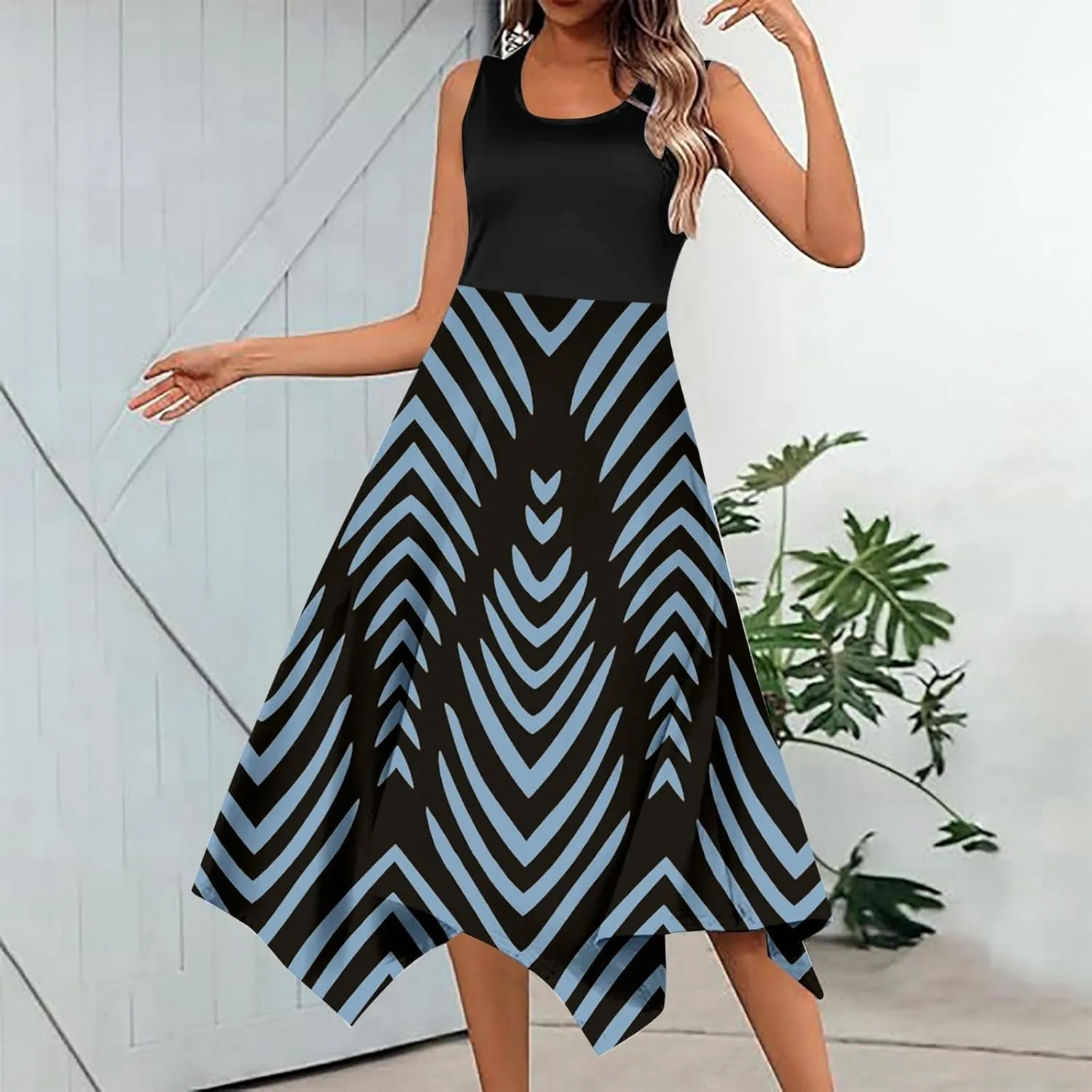 Women Beach Fashion Women's Summer Casual Flowing Floral Elegant Vest Long Dress