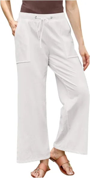 Women Casual Linen Pants Elastic Waist Drawstring Summer Long Fit Linen Beach Pants Lightweight Trousers with Pockets
