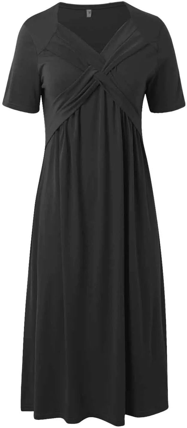 Women Casual Summer Dresses Elegant Short Sleeve Pleated A Line Dresses for Women 2025 Swing Party Travel Vacation Outfits