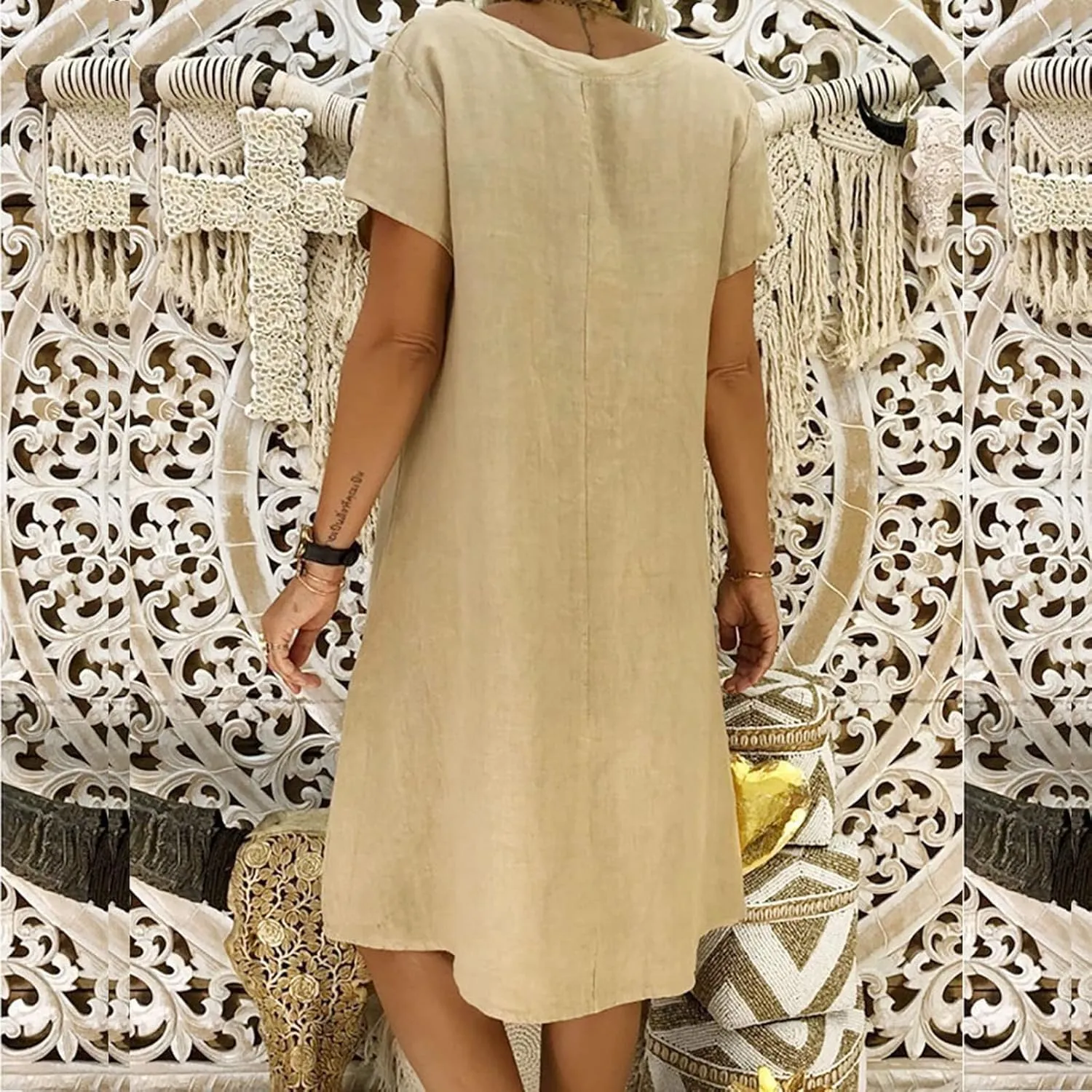 Women Cotton Linen T Shirt Dress V Neck Short Sleeve Summer Causal Tunic Beach Dresses 2025 Trendy Vacation Outfits