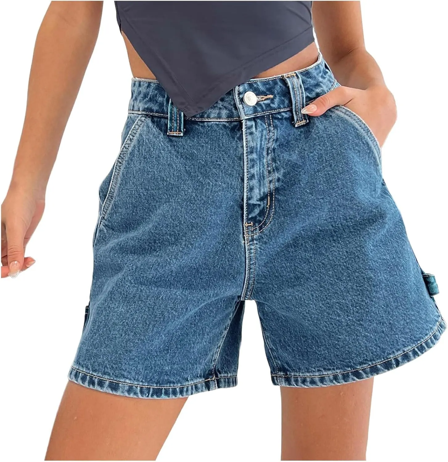 Women Jean Shorts High Waisted Carpenter Denim Shorts with Pockets Trendy Fashion Summer Shorts Women for Beach