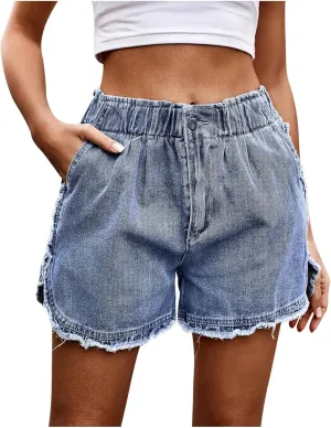 Women Jean Shorts High Waisted Stretchy Frayed Raw Hem Vintage Casual Denim Shorts Hot Short Summer Jean Shorts New