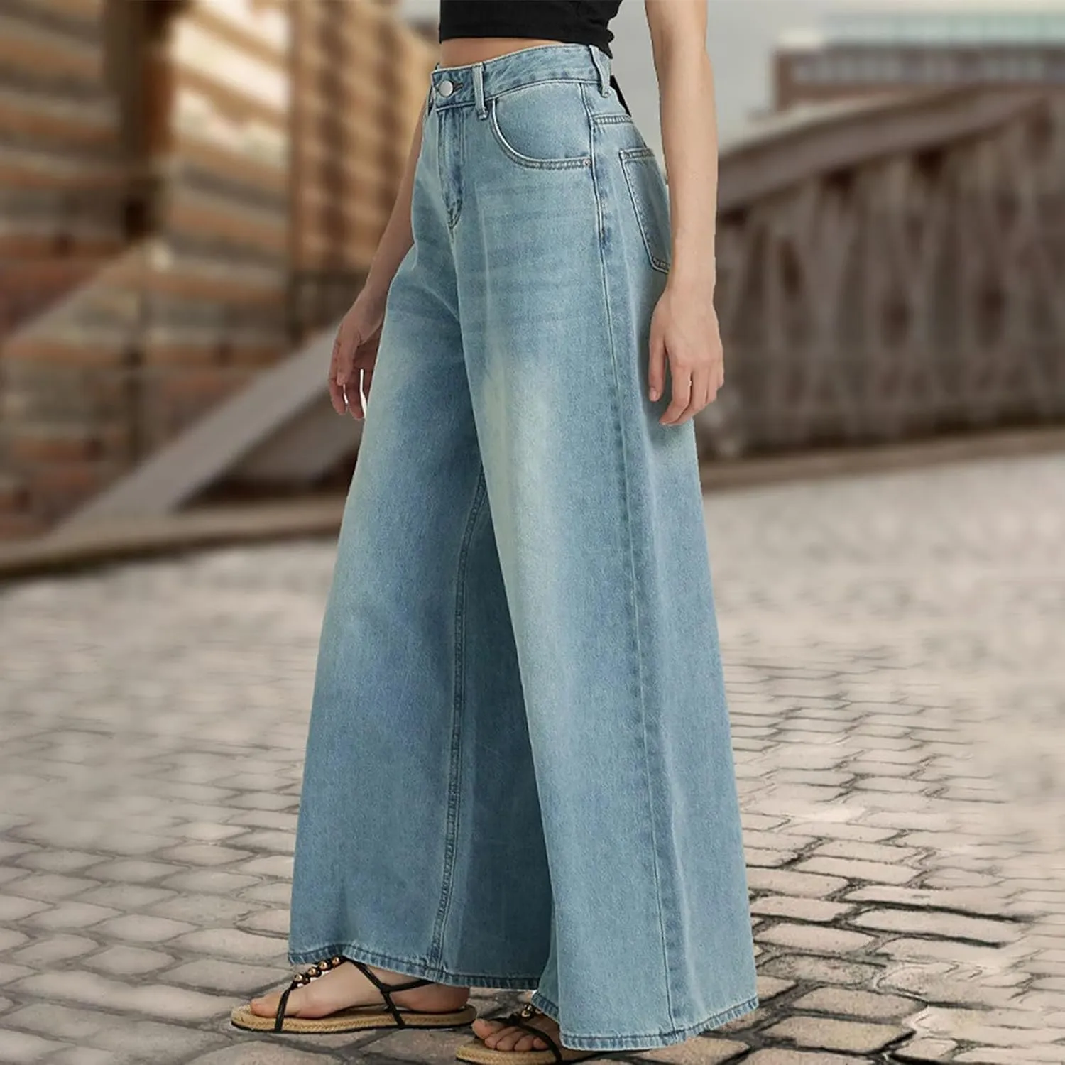 Women Jeans High Waisted Trendy Stretch Boyfriend Baggy Jeans Straight Wide Leg Casual Denim Pants Teen Girls Trousers