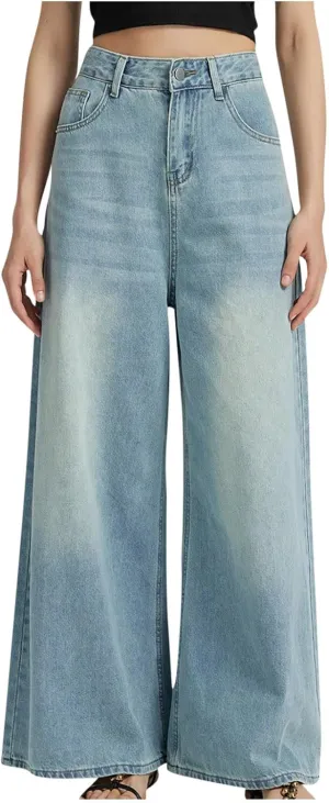 Women Jeans High Waisted Trendy Stretch Boyfriend Baggy Jeans Straight Wide Leg Casual Denim Pants Teen Girls Trousers