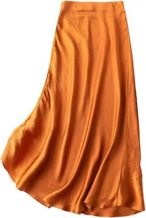 Women Mulberry Silk Long Skirts Solid Skinny Midi Mermaid Skirts Hip Wrap Party Skirt