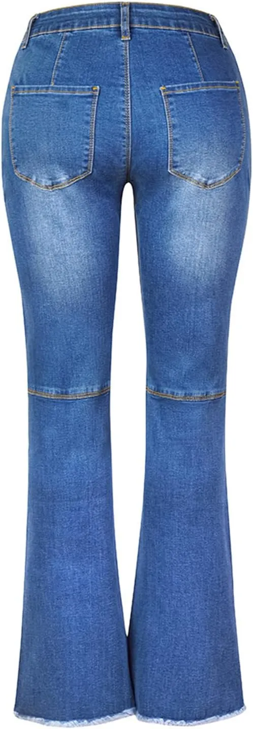 Women Raw Hem Flare Jeans Bell Bottom Jeans Flare Denim Pants Curvy Slim Fit Butt Lifting Denim Skinny Jeans