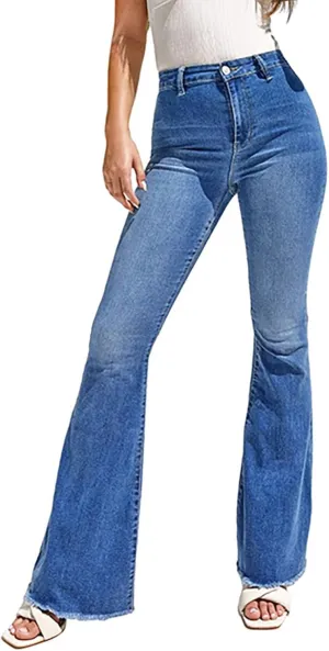 Women Raw Hem Flare Jeans Bell Bottom Jeans Flare Denim Pants Curvy Slim Fit Butt Lifting Denim Skinny Jeans
