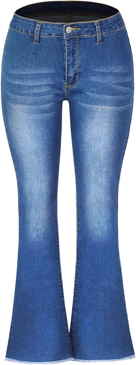 Women Raw Hem Flare Jeans Bell Bottom Jeans Flare Denim Pants Curvy Slim Fit Butt Lifting Denim Skinny Jeans