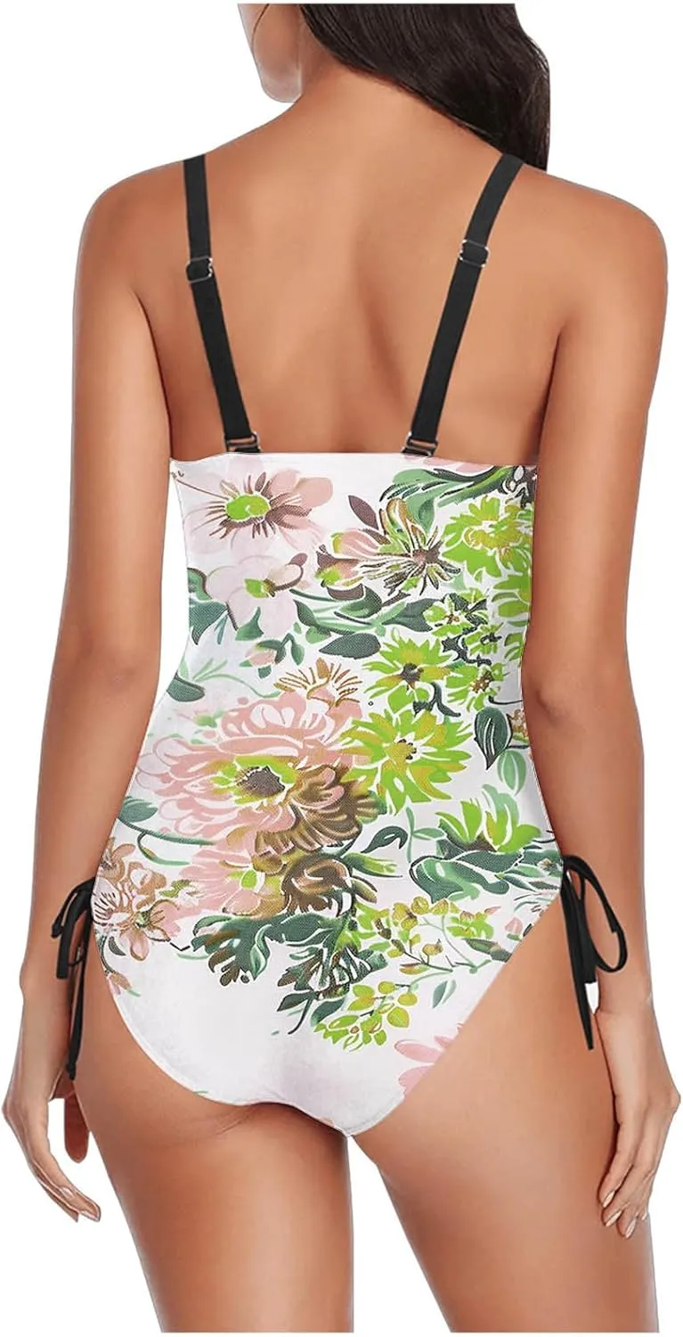 Women Sexy One Piece Swimsuits Tummy Control Halter Push Up Bathing Suits Fashion Printed Backless Monokini Swimwear