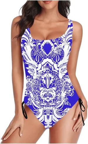 Women Sexy One Piece Swimsuits Tummy Control Halter Push Up Bathing Suits Fashion Printed Backless Monokini Swimwear