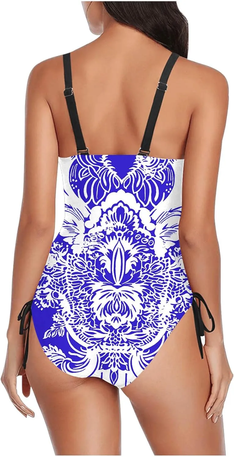 Women Sexy One Piece Swimsuits Tummy Control Halter Push Up Bathing Suits Fashion Printed Backless Monokini Swimwear