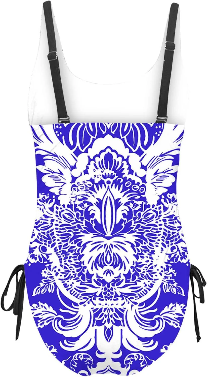 Women Sexy One Piece Swimsuits Tummy Control Halter Push Up Bathing Suits Fashion Printed Backless Monokini Swimwear