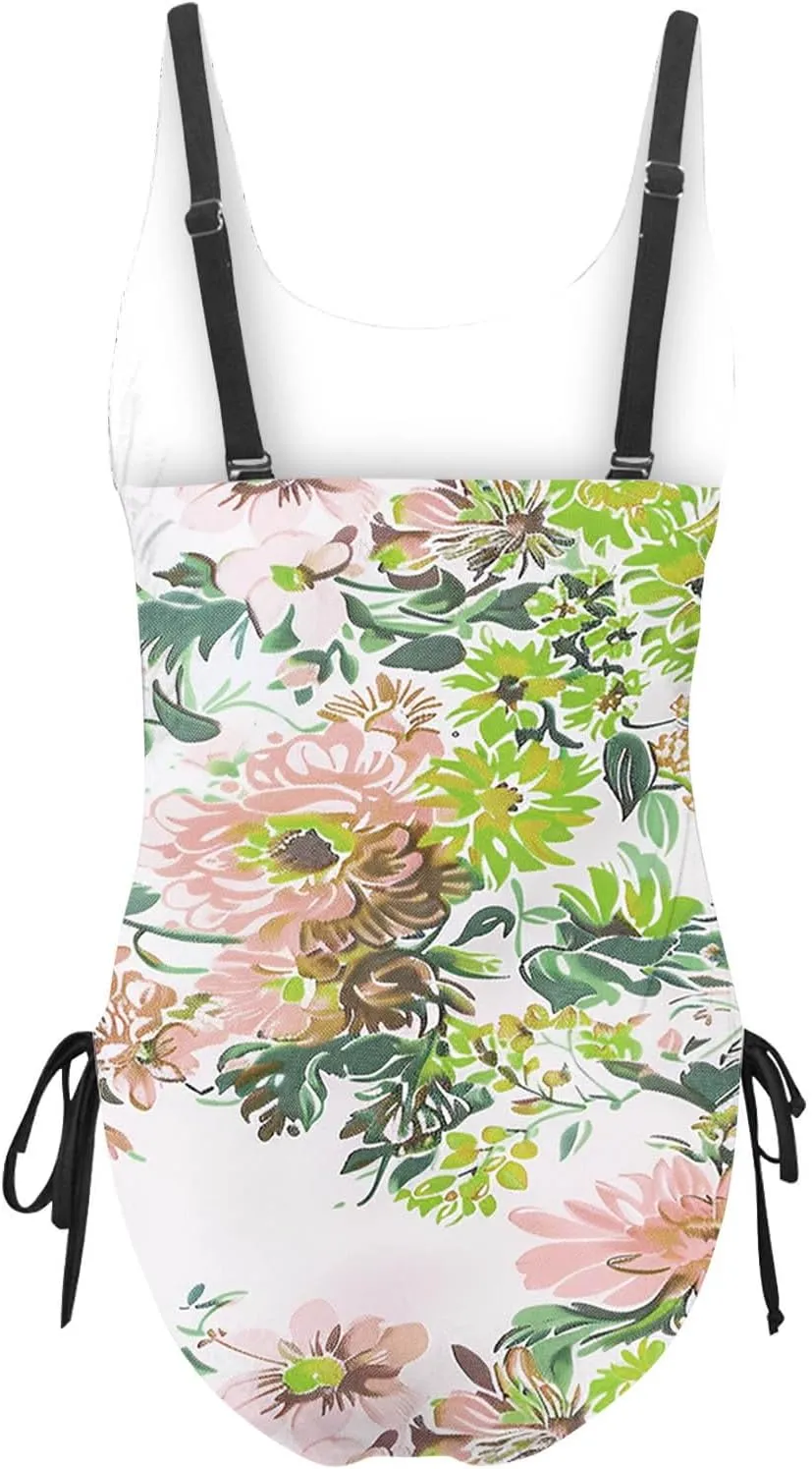 Women Sexy One Piece Swimsuits Tummy Control Halter Push Up Bathing Suits Fashion Printed Backless Monokini Swimwear