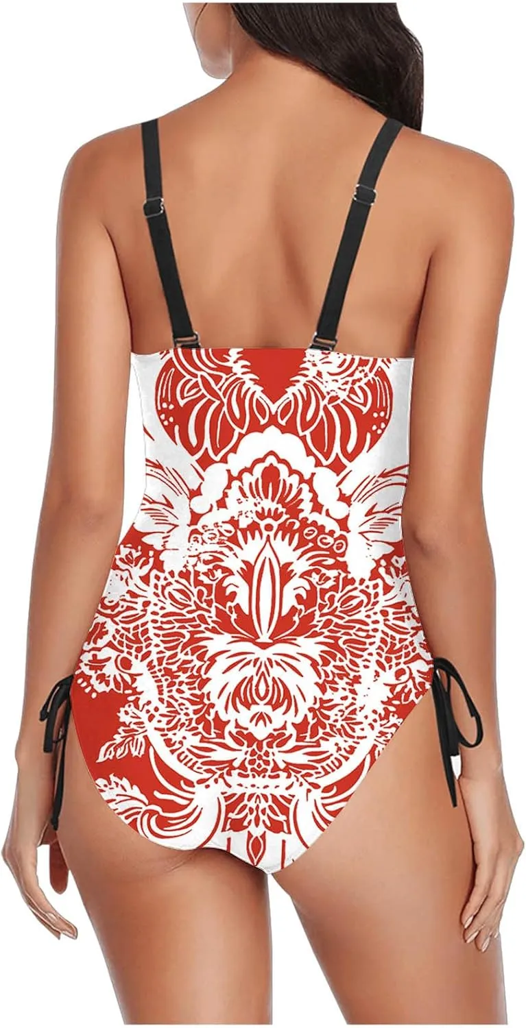 Women Sexy One Piece Swimsuits Tummy Control Halter Push Up Bathing Suits Fashion Printed Backless Monokini Swimwear