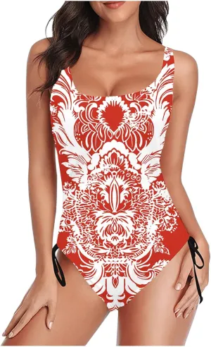 Women Sexy One Piece Swimsuits Tummy Control Halter Push Up Bathing Suits Fashion Printed Backless Monokini Swimwear