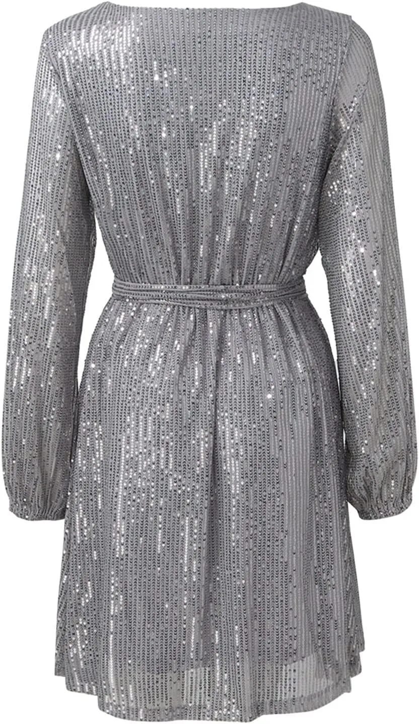 Women Sexy Sequin Dresses Long Sleeve Sparkly Glitter Ruched Bodycon Dress Party Night Out Club Dresses
