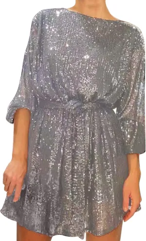 Women Sexy Sequin Dresses Long Sleeve Sparkly Glitter Ruched Bodycon Dress Party Night Out Club Dresses