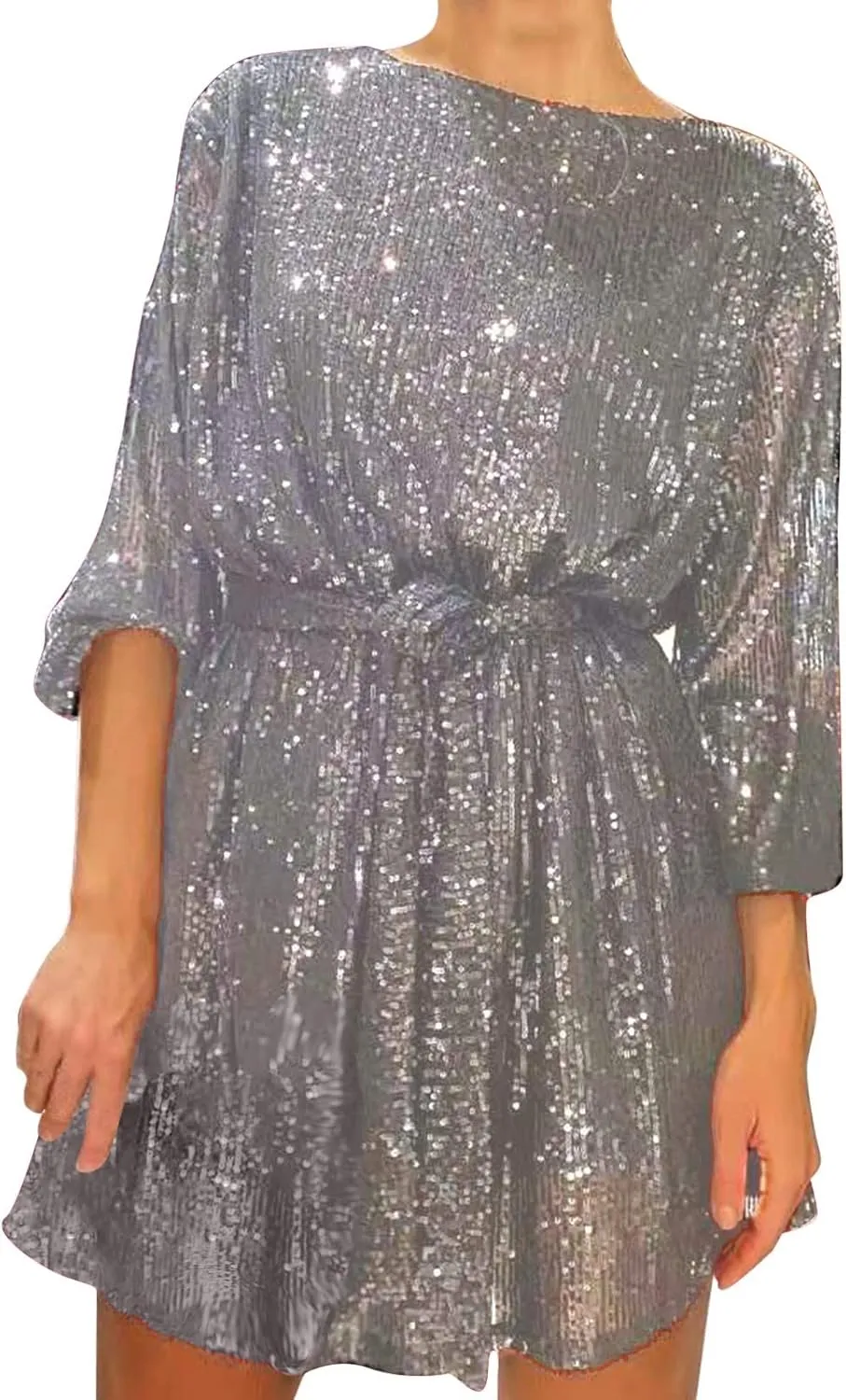 Women Sexy Sequin Dresses Long Sleeve Sparkly Glitter Ruched Bodycon Dress Party Night Out Club Dresses