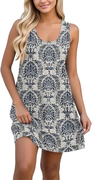 Women Spring Dresses Sundresses Cute Dresses Sleeveless Tank Dress Boho A Line Dress Summer Flowy with Pocket