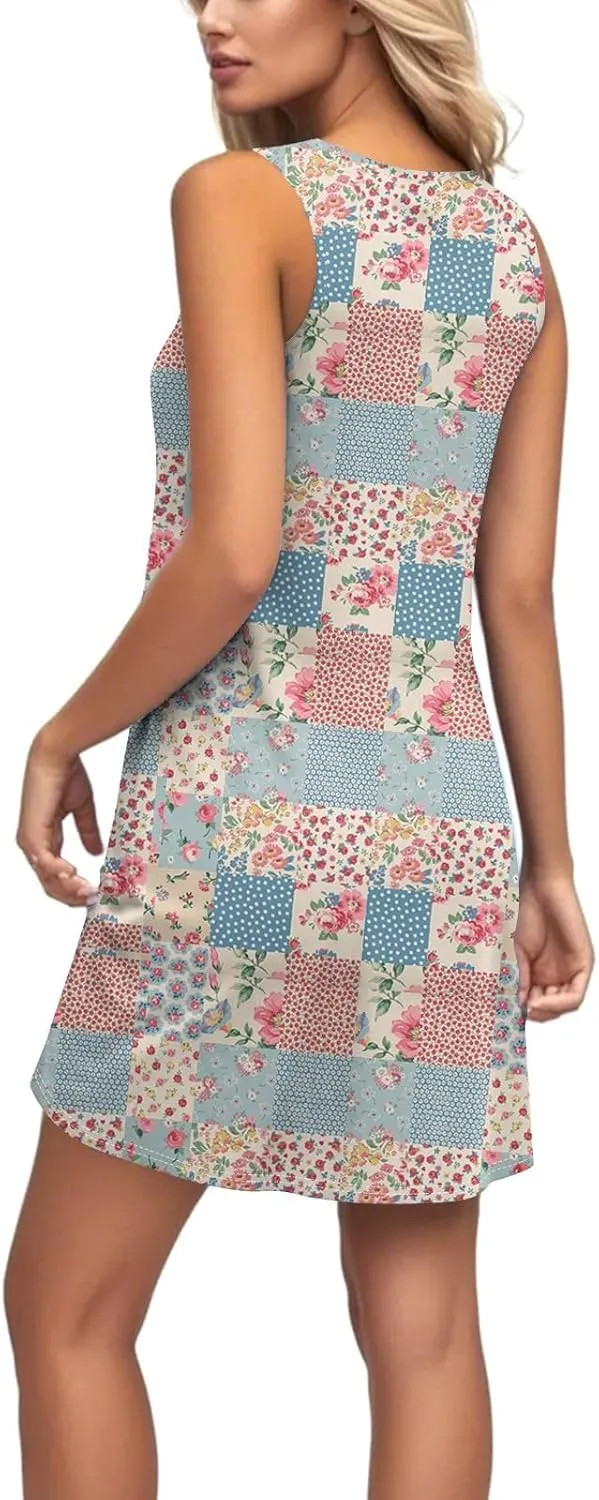 Women Spring Dresses Sundresses Cute Dresses Sleeveless Tank Dress Boho A Line Dress Summer Flowy with Pocket