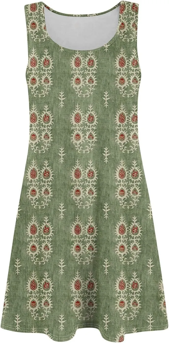 Women Spring Dresses Sundresses Cute Dresses Sleeveless Tank Dress Boho A Line Dress Summer Flowy with Pocket