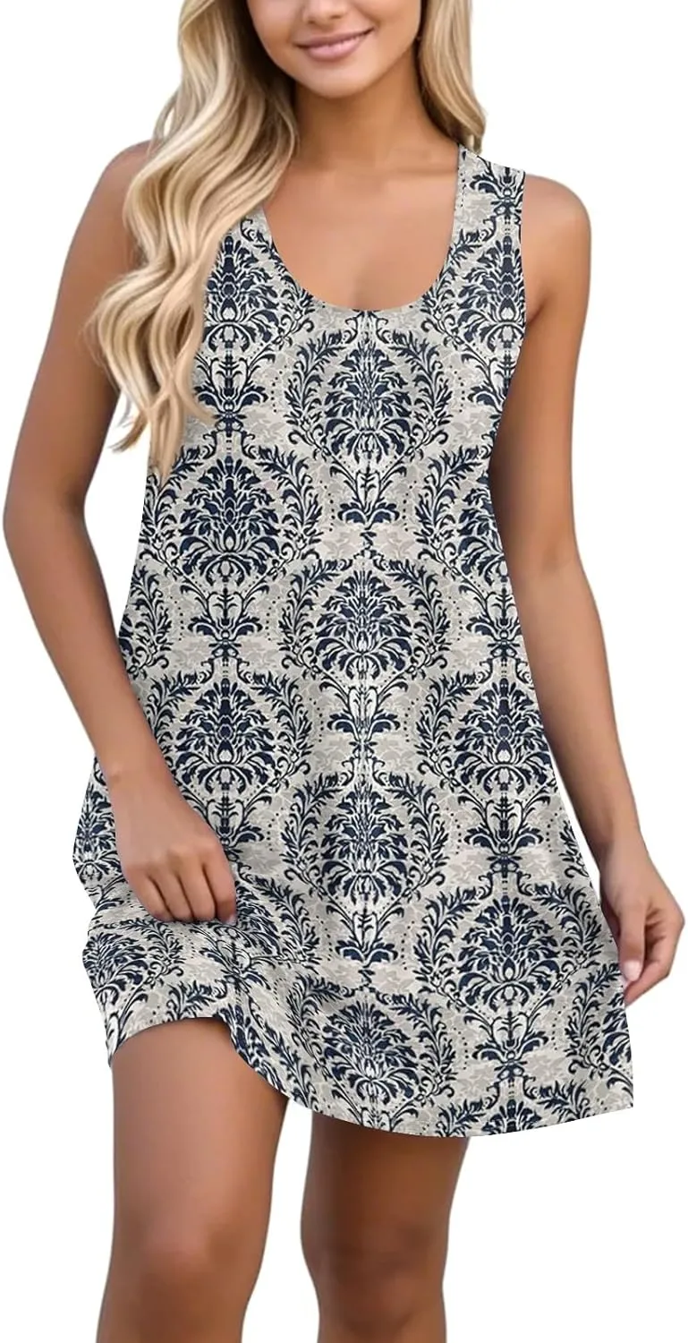 Women Spring Dresses Sundresses Cute Dresses Sleeveless Tank Dress Boho A Line Dress Summer Flowy with Pocket