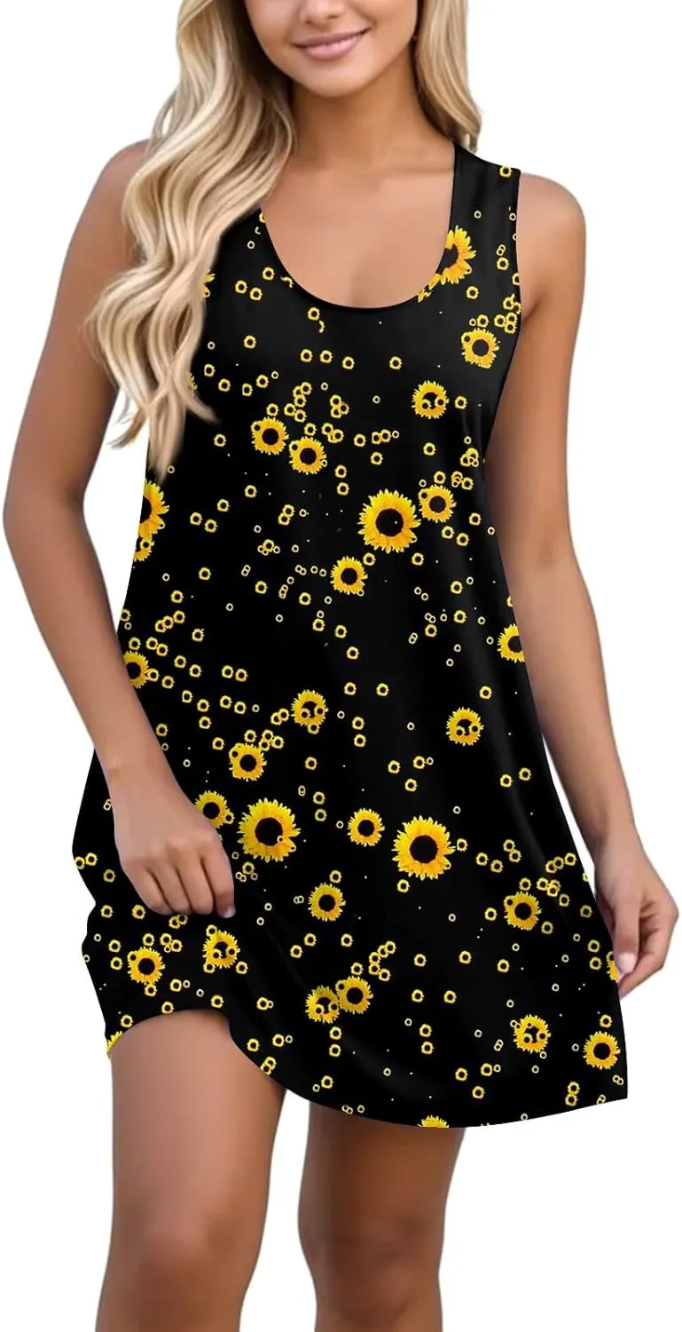Women Spring Dresses Sundresses Cute Dresses Sleeveless Tank Dress Boho A Line Dress Summer Flowy with Pocket