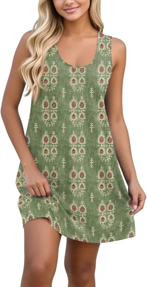 Women Spring Dresses Sundresses Cute Dresses Sleeveless Tank Dress Boho A Line Dress Summer Flowy with Pocket