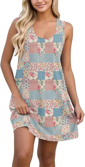Women Spring Dresses Sundresses Cute Dresses Sleeveless Tank Dress Boho A Line Dress Summer Flowy with Pocket