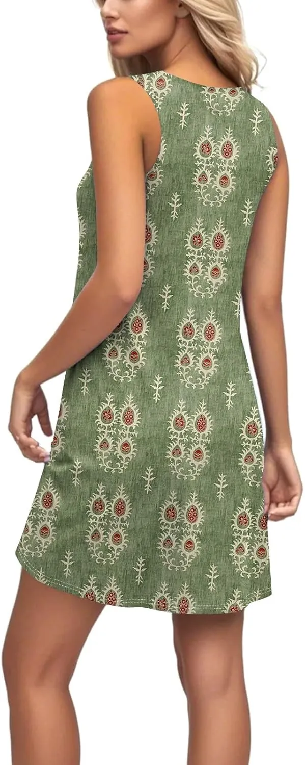 Women Spring Dresses Sundresses Cute Dresses Sleeveless Tank Dress Boho A Line Dress Summer Flowy with Pocket