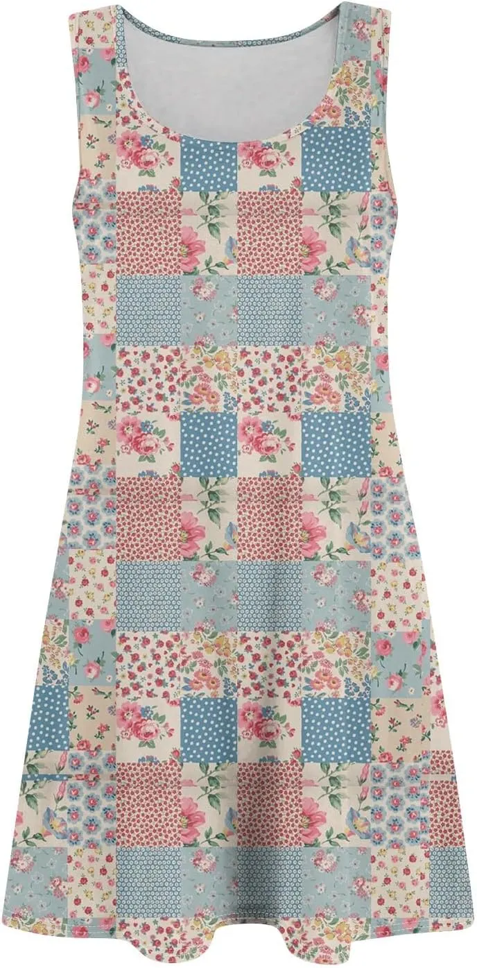 Women Spring Dresses Sundresses Cute Dresses Sleeveless Tank Dress Boho A Line Dress Summer Flowy with Pocket