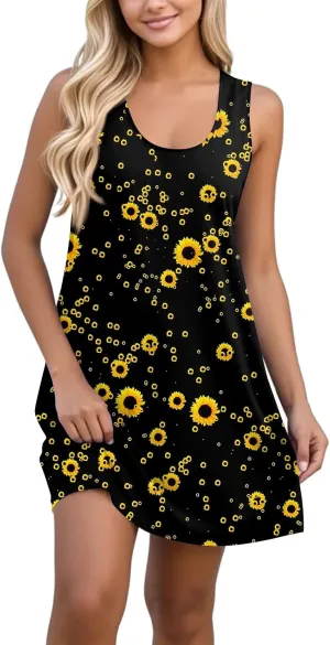 Women Spring Dresses Sundresses Cute Dresses Sleeveless Tank Dress Boho A Line Dress Summer Flowy with Pocket