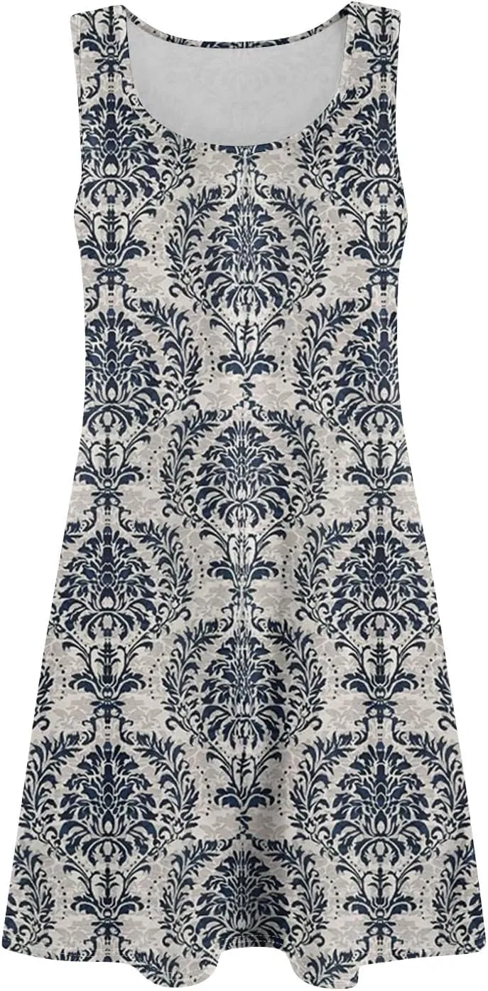 Women Spring Dresses Sundresses Cute Dresses Sleeveless Tank Dress Boho A Line Dress Summer Flowy with Pocket
